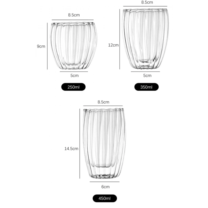 3lü Çift Cidarlı Burgulu Kristal Cam Bardağı Çay Süt Kahve Kupası Sıcak & Soğuk