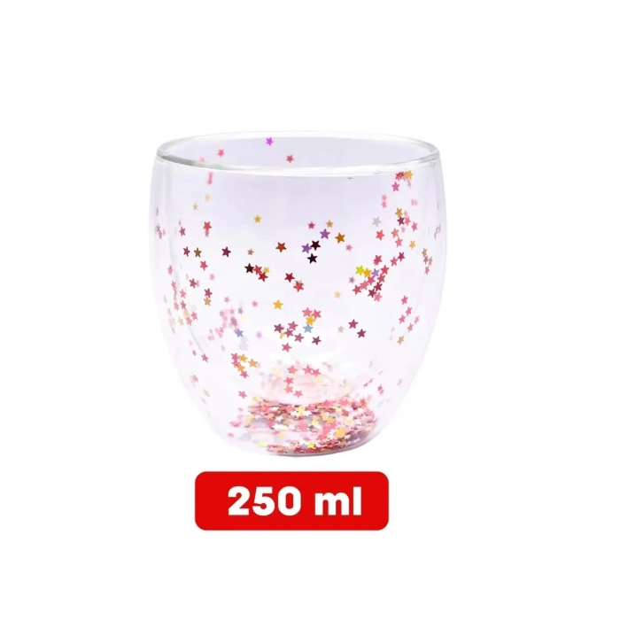 4lü Çift Cidarlı Bardak Yıldız Simli Kahve Sunum Kokteyl Bardağı