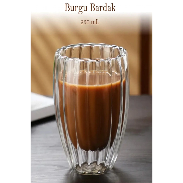 2li Cidarlı Borosilikat Tarz Origami Burgulu Bardak Çay Süt Kahve Kupası