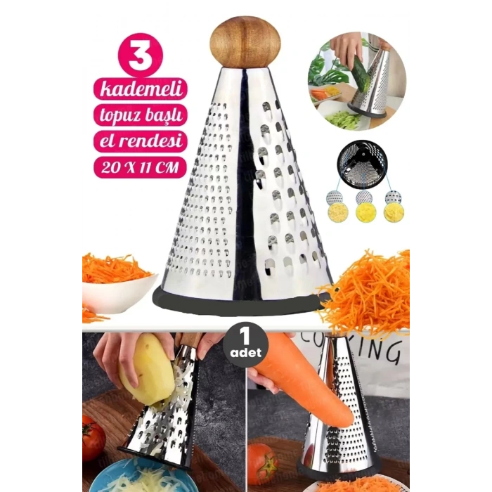 1li Çelik Rende 3 Başlı Sarımsak Patates Sebze Doğrayıcı Rende Silikon Tabanlı