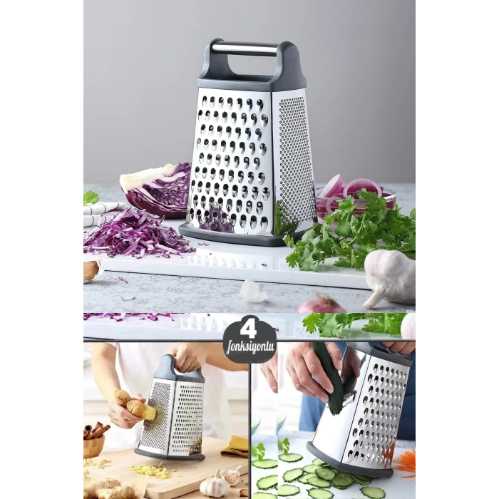 Büyük Boy Çelik Rende Silikon Tabanlı 4 Fonksiyonlu Sarımsak Kereviz