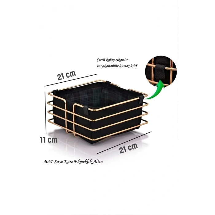 Lüx Metal Şeritli Kumaş Kare Ekmeklik Gümüş Krom Sofra Ekmek