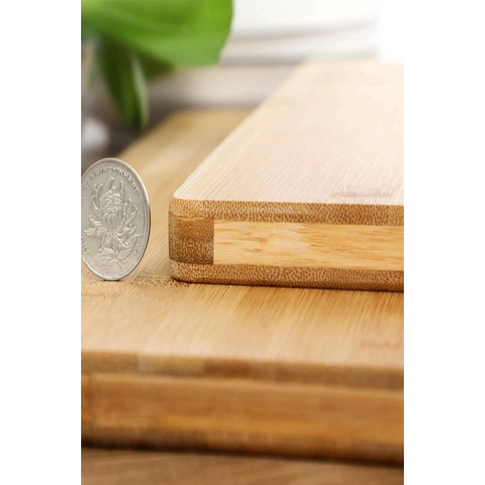 3lü Bambu Kesim Panosu Lüx Üç Boy Çelik Saplı Peynir Servis Sunum Tepsi