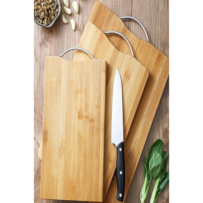 2li Bambu Kesim Panosu Lüx İki Boy Çelik Saplı Peynir Servis Sunum