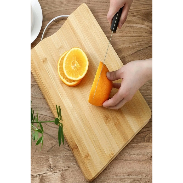 2li Bambu Kesim Panosu Lüx İki Boy Çelik Saplı Peynir Servis Sunum