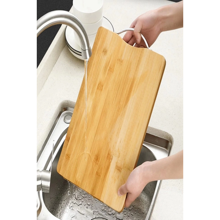 2li Bambu Kesim Panosu Lüx İki Boy Çelik Saplı Peynir Servis Sunum