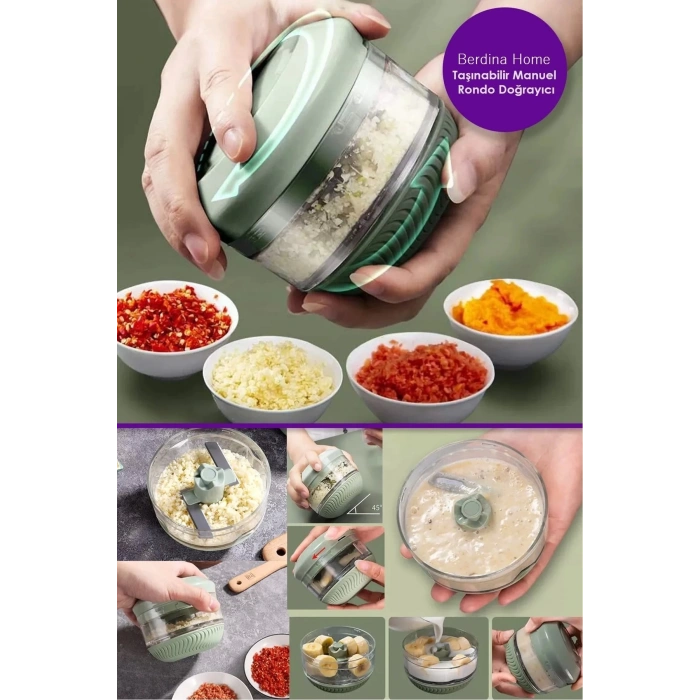 Pratik Taşınabilir Manuel Rondo Doğrayıcı Hazneli Çelik Mini