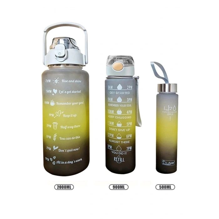 3lü Motivasyon Su Matarası Rengarenk Pipetli Su Şişesi Taşınabilir Seyahat Suluk Ve Matara