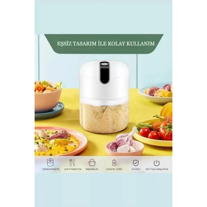 Şarjlı Mini El Rondosu Çelik 3 Bıçaklı 250 Ml Mutfak Robotu Hazneli Rondo