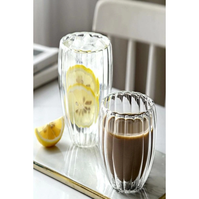 2li Çift Cidarlı Burgulu Kristal Cam Bardağı Çay Süt Kahve Kupası Sıcak &