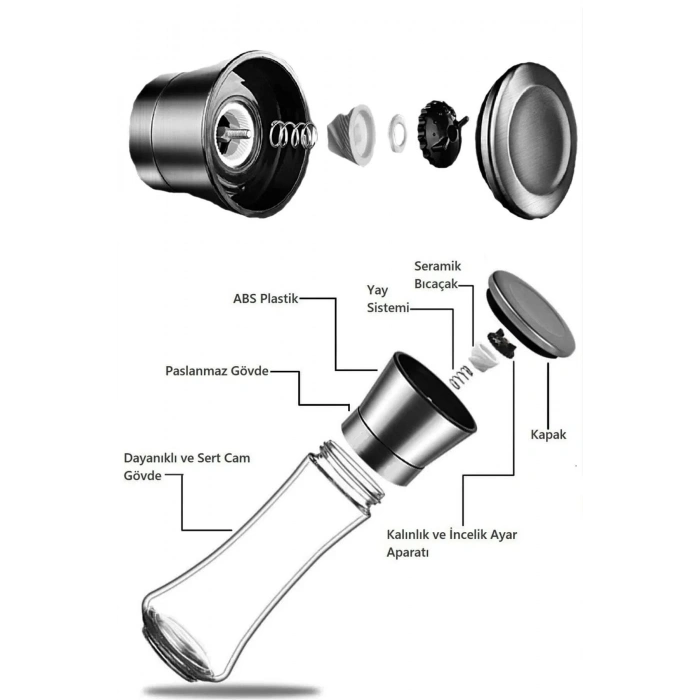 Karabiber Tuzluk Değirmeni Seramik Bıçaklı Öğütücü Büyük Boy Baharat