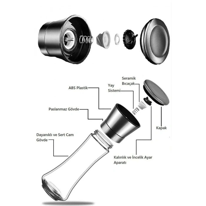 Karabiber Tuz Değirmeni Seramik Bıçaklı Öğütücü Büyük Boy Baharat Öğütücü