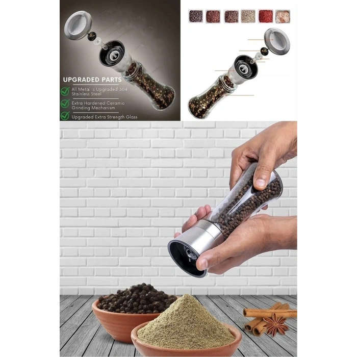 Karabiber Tuz Değirmeni Seramik Bıçaklı Öğütücü Büyük Boy Baharat Öğütücü