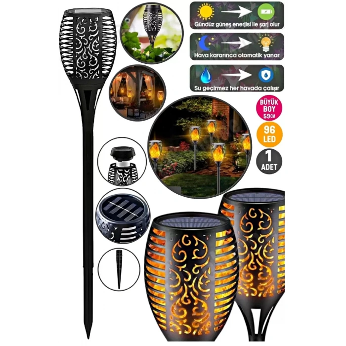Titreşen Alev Meşale Işığı Güneş Enerjili Bahçe Aydınlatma Led Avlu Bahçe