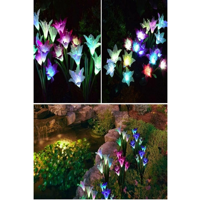 2li Zambak Çiçeği Led Lamba Güneş Enerjili Bahçe Aydınlatma Avlu Bahçe Yolu