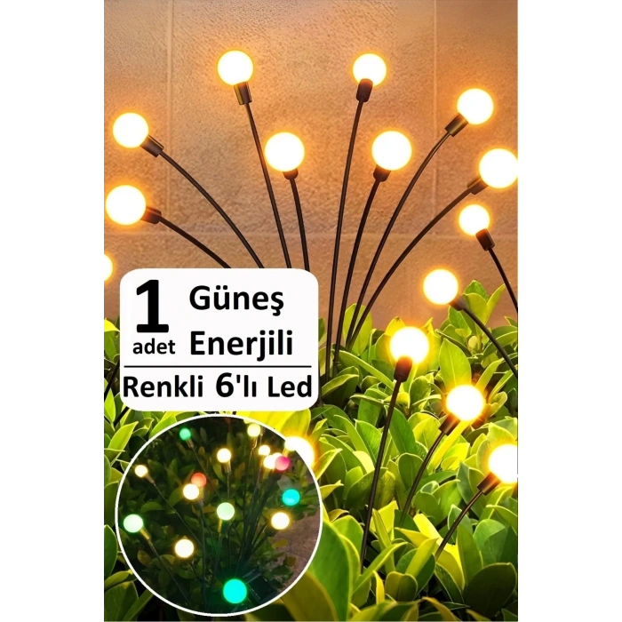 Tekli 6 Led Renkli Solar Bahçe Işıkları Güneş Enerjili Bahçe Peyzaj Aydınlatma