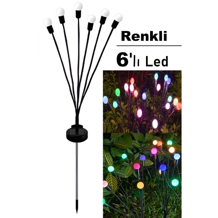 6 Led Renkli Solar Bahçe Işıkları 2 Li Güneş Enerjili Bahçe Peyzaj Aydınlatma Su Geçirmez Led Lamba