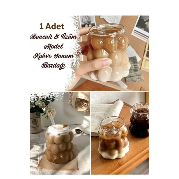 1 Adet Isıya Dayanıklı Borosilikat Boncuk & Üzüm Şekilli Bardak Boncuklu Tasarım Meyve Suyu