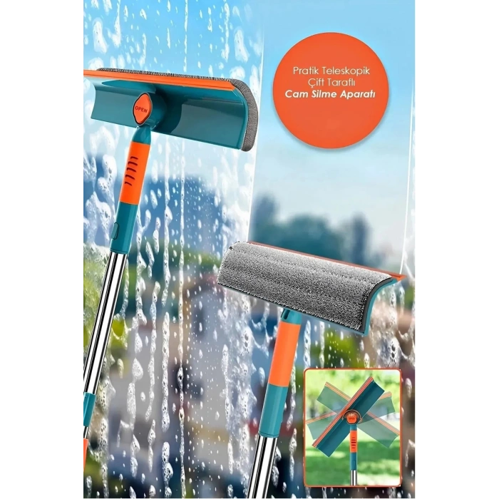Home Teleskopik Çift Yönlü Pratik Cam Silme Aparatı 180 Derece Döner Pencere Cam Temizleyici