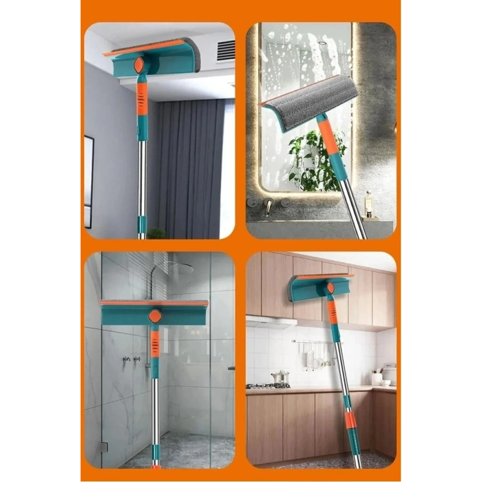 Home Teleskopik Çift Yönlü Pratik Cam Silme Aparatı 180 Derece Döner Pencere Cam Temizleyici