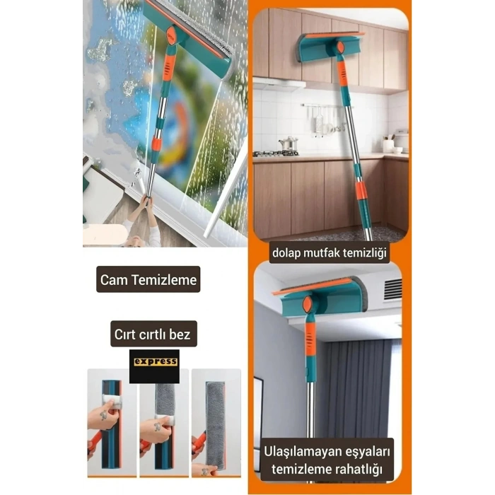 Home Teleskopik Çift Yönlü Pratik Cam Silme Aparatı 180 Derece Döner Pencere Cam Temizleyici
