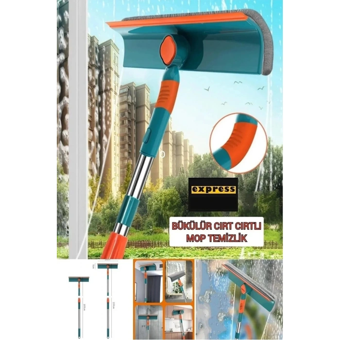 Home Teleskopik Çift Yönlü Pratik Cam Silme Aparatı 180 Derece Döner Pencere Cam Temizleyici