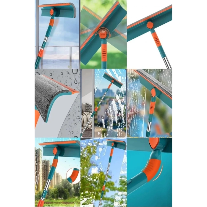 Home Teleskopik Çift Yönlü Pratik Cam Silme Aparatı 180 Derece Döner Pencere Cam Temizleyici