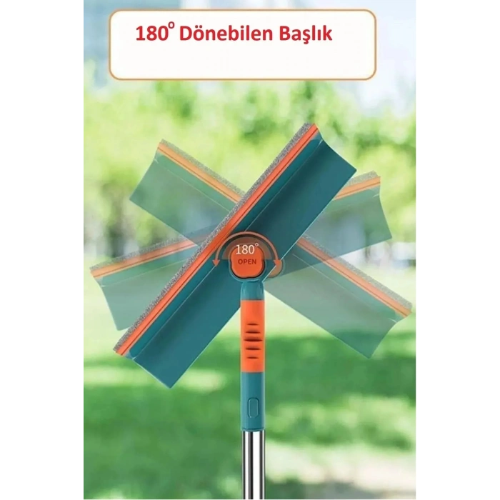 Home Teleskopik Çift Yönlü Pratik Cam Silme Aparatı 180 Derece Döner Pencere Cam Temizleyici
