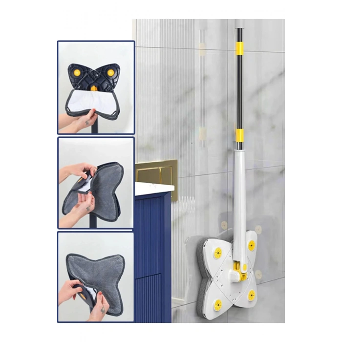 Teleskobik Sap Deterjan Hazneli Dörtgen Mikrofiber Rotary Mop Duvar