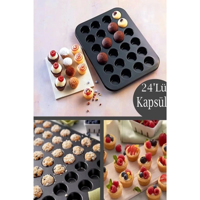 24lü Ve 12li Muffin Cupcake Kapsüllü Muffin Kalıbı Yüksek Kaliteli Yanmaz Yapışmaz Turta Tepsi