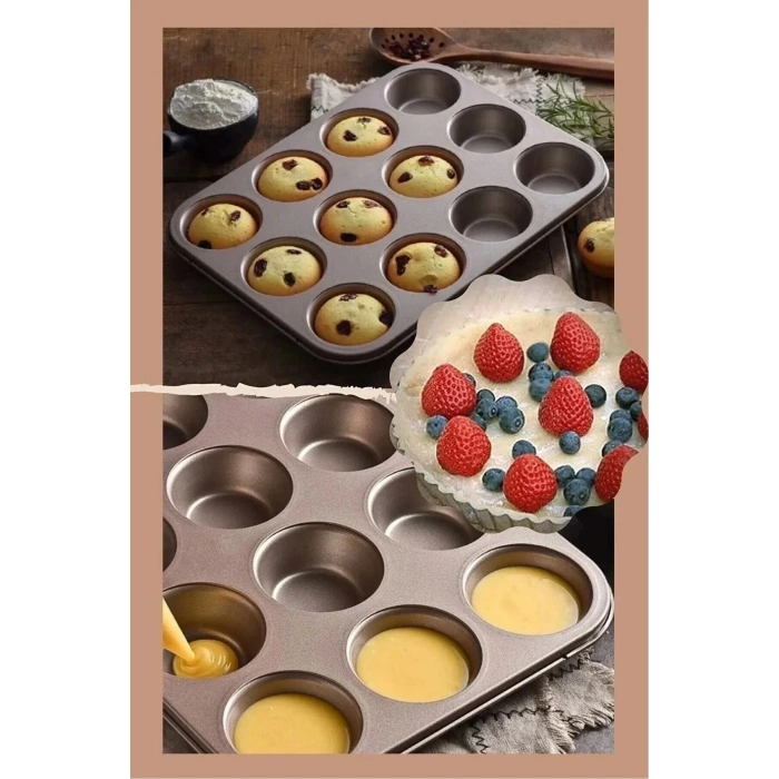 24lü Ve 12li Muffin Cupcake Kapsüllü Muffin Kalıbı Yüksek Kaliteli Yanmaz Yapışmaz Turta Tepsi