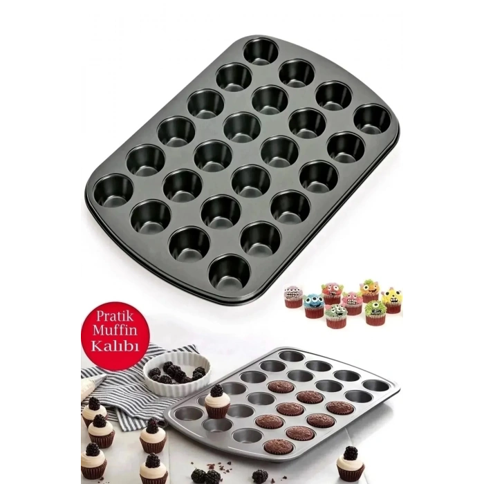 24lü Ve 12li Muffin Cupcake Kapsüllü Muffin Kalıbı Yüksek Kaliteli Yanmaz Yapışmaz Turta Tepsi