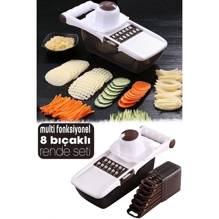 Çok Fonksiyonlu Paslanmaz 8 Bıçaklı Rende Sebze Patates Doğrayıcı Dilimleyici Pratik Rende Seti