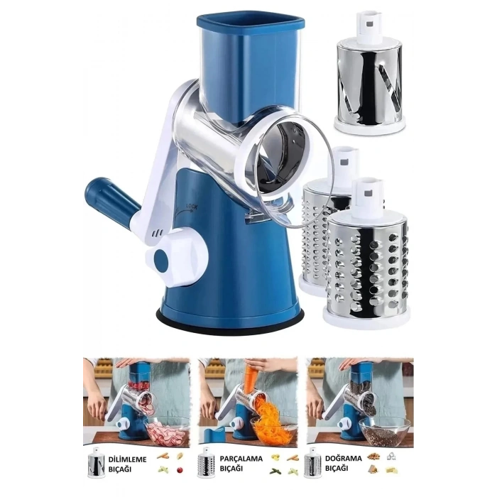3 Bıçaklı Kollu Değirmen Sebze Meyve Peynir Fındık Dilimleyici Doğrayıcı Öğütücü Rende Seti