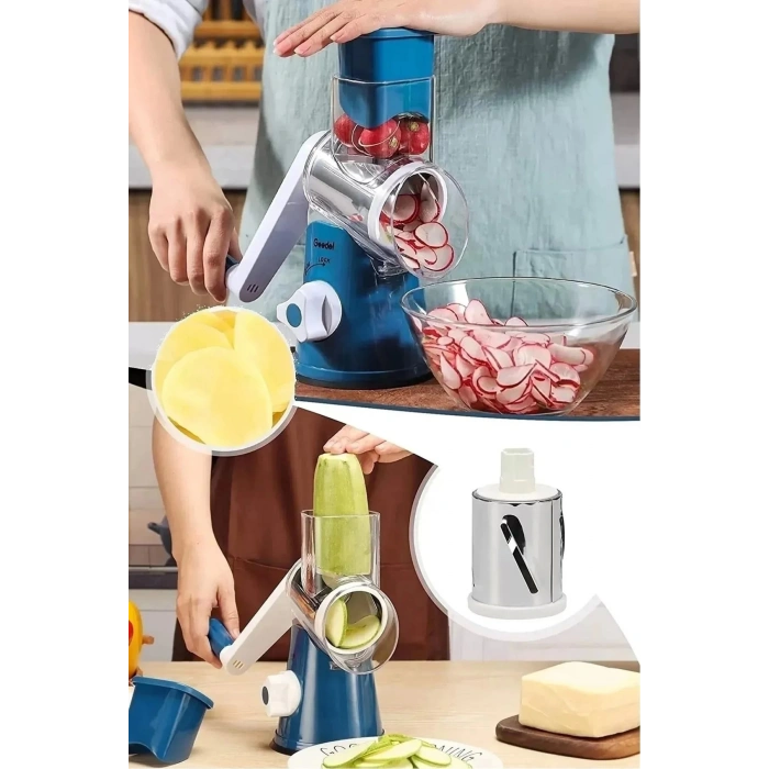 3 Bıçaklı Kollu Değirmen Sebze Meyve Peynir Fındık Dilimleyici Doğrayıcı Öğütücü Rende Seti