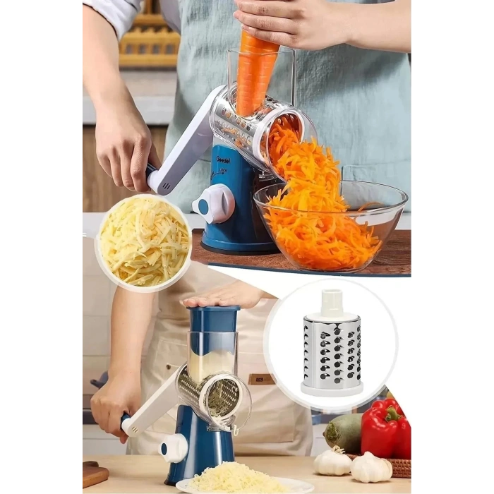 3 Bıçaklı Kollu Değirmen Sebze Meyve Peynir Fındık Dilimleyici Doğrayıcı Öğütücü Rende Seti