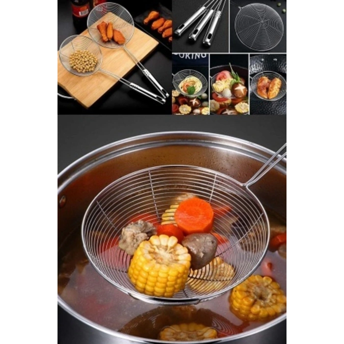4 lü Çelik Kevgir Süzgeç Metal Saplı Kabak Sebze Patates Kızartma Yağ Süzgeci Tel