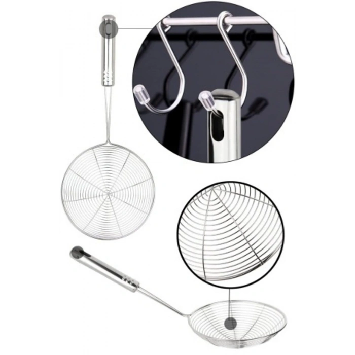 4 lü Çelik Kevgir Süzgeç Metal Saplı Kabak Sebze Patates Kızartma Yağ Süzgeci Tel