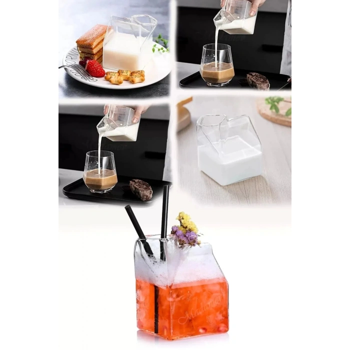 2 Adet Isıya Dayanıklı Borosilikat Süt Kutusu Bardak Kahve Ve Sunum Borosilikat Bardak 350ml