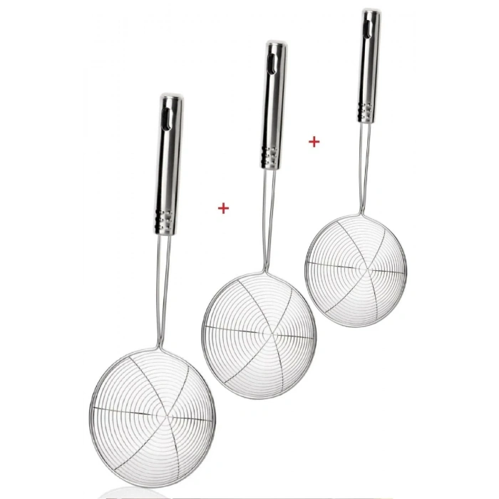 3 Adet Çelik Kevgir Süzgeç Patates Kızartma Süzgeci