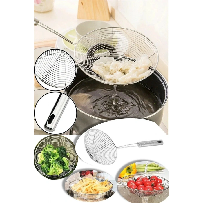 3 Adet Çelik Kevgir Süzgeç Patates Kızartma Süzgeci