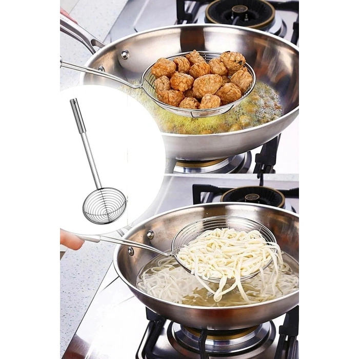 3 Adet Çelik Kevgir Süzgeç Patates Kızartma Süzgeci