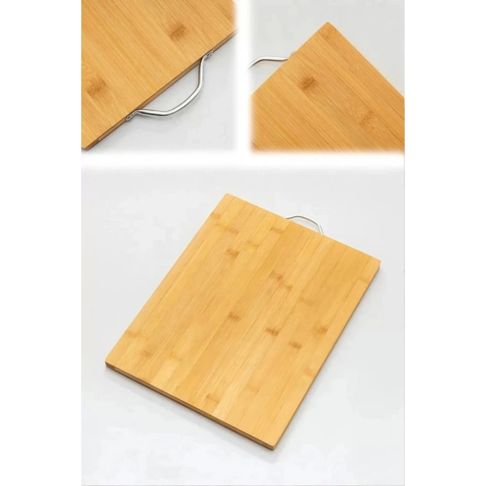 Bambu Kesme Tahtası Lüx Büyük Boy Çelik Saplı Peynir Servis Sunum Tepsi Et