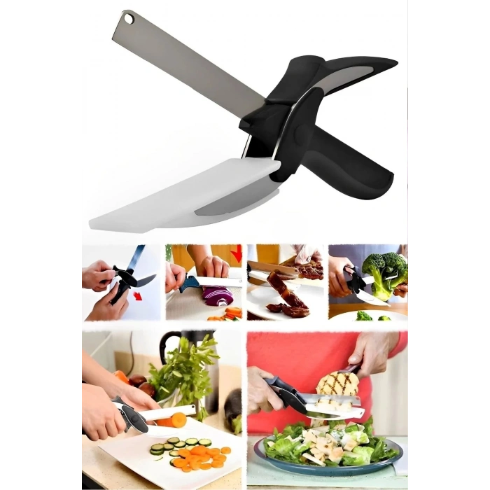 Pratik Düz Kesim Panolu Mutfak Makası Salata Sebze Et Kesme Tahtalı