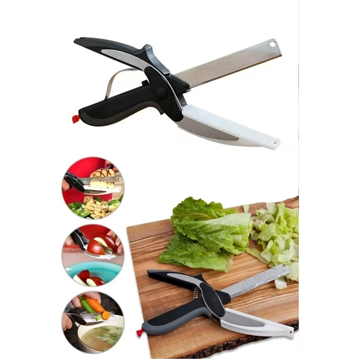 Pratik Düz Kesim Panolu Mutfak Makası Salata Sebze Et Kesme Tahtalı