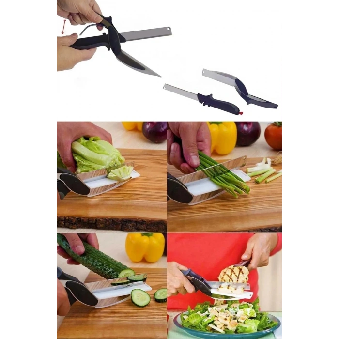 Pratik Düz Kesim Panolu Mutfak Makası Salata Sebze Et Kesme Tahtalı