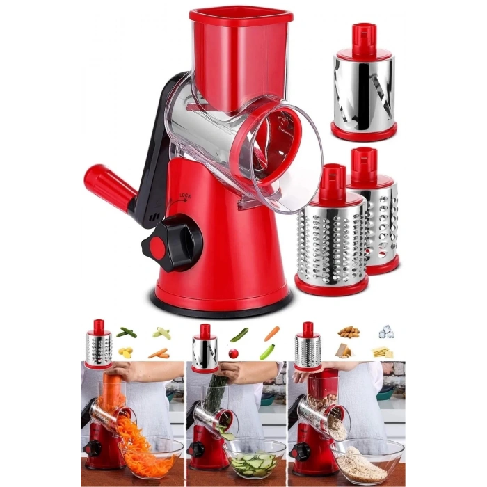 3 Bıçaklı Kollu Sebze Doğrayıcı Dilimleyici Mutfak Tambur Peynir Fındık Ceviz Öğütücü Rende Seti