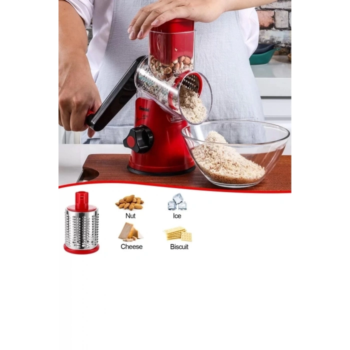 3 Bıçaklı Kollu Sebze Doğrayıcı Dilimleyici Mutfak Tambur Peynir Fındık Ceviz Öğütücü Rende Seti