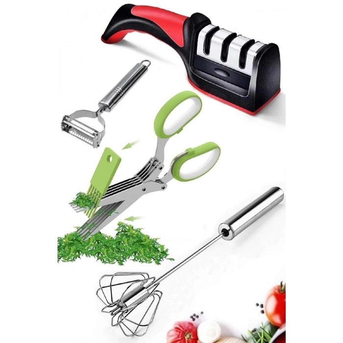 Mutfak Maydanoz Doğrama Makası Çelik Yumurta Çırpıcı Tungsten Bıçak Bileyici Metal Patates Soyacak