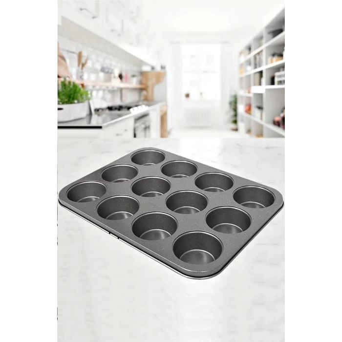 Muffin Kalıbı 12li Kek Kurabiye Cupcake Muffin Kalıbı Fırın Kapsül Tepsisi Granit Kaplama